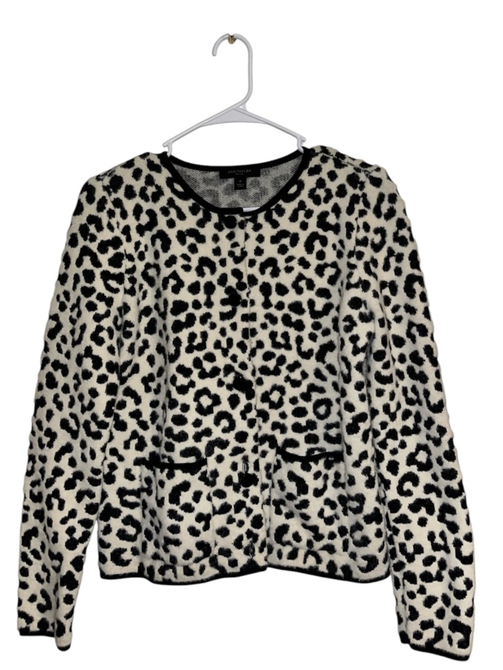 Ann Taylor Women’s Multi Leopard Print Button Front Fuzzy Cardigan Sweater Sz-SP